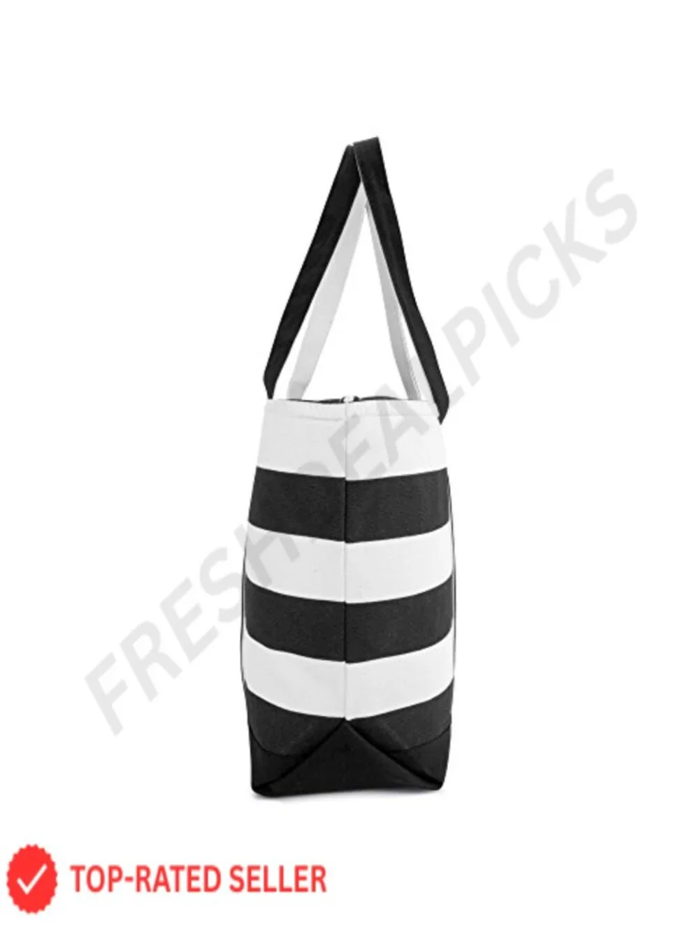 Cotton Canvas Striped Beach Tote with Embroidered Initial, Top Zipper, Front